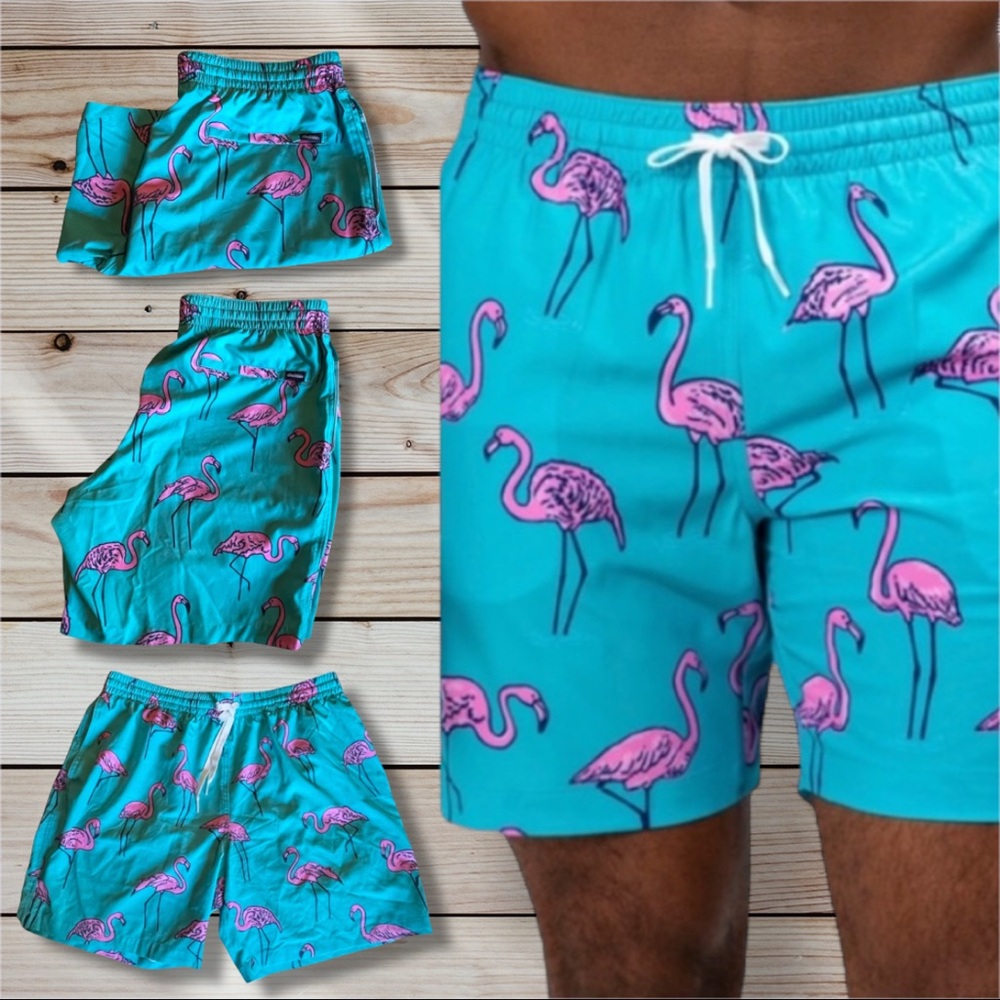 Chubbies The Beach Retreat Pink Flamingo Blue 7” inseam Lined Swim Trunk XL EUC